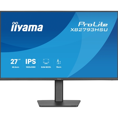 iiyama ProLite monitor XB2793HSU-B1 Height Adjustable, 27" IPS, 120Hz, Black, 4-side slim bezel and C energy class, HDMI, Display Port, USB Hub