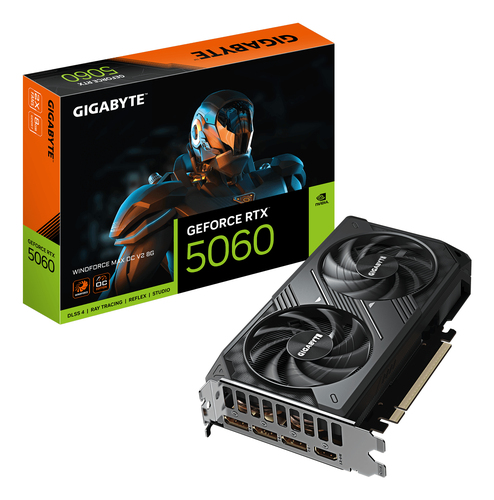 Gigabyte NVIDIA GeForce RTX 5060 WINDFORCE MAX OC V2 8GB GDDR7 Graphics Card, 3840 CUDA Cores, 2512 MHz Core Clock, Dual Fan, 3x DisplayPorts / 1x HDMI Port