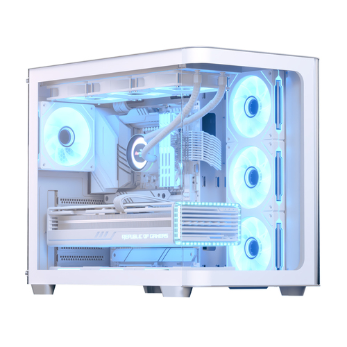 Aerocool (ACCM-PN01043.21) Dual-chamber PC case, Curved glass panelling, 4 x pre-installed 120mm ARGB fans, 450mm GPU clearance, Up to ATX motherboards, 3 x 2.5” and 2 x 3.5” bays, ATX, Micro-ATX, Mini-ITX - White